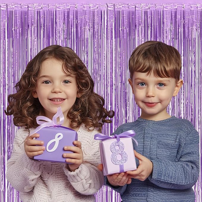 10 Pack Light Purple Backdrop Curtain 3.2ft x 8.2ft Metallic Tinsel Foil Fringe - Image 6