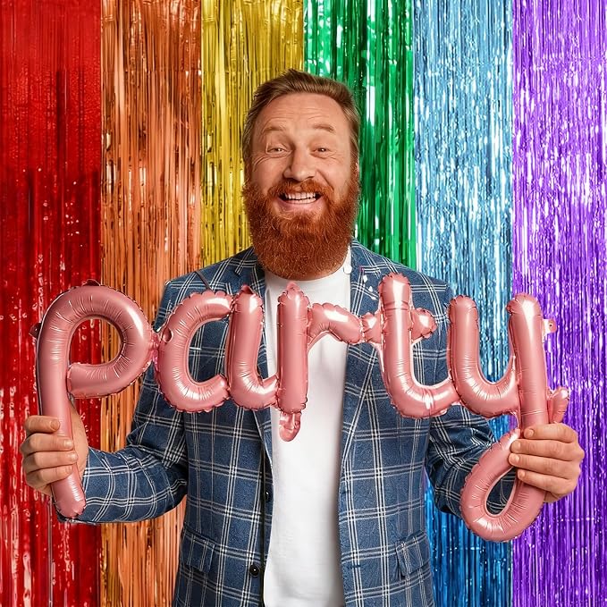 5 Pack Rainbow Backdrop Party Decorations Tinsel Curtain Party Streamer Foil - Image 3