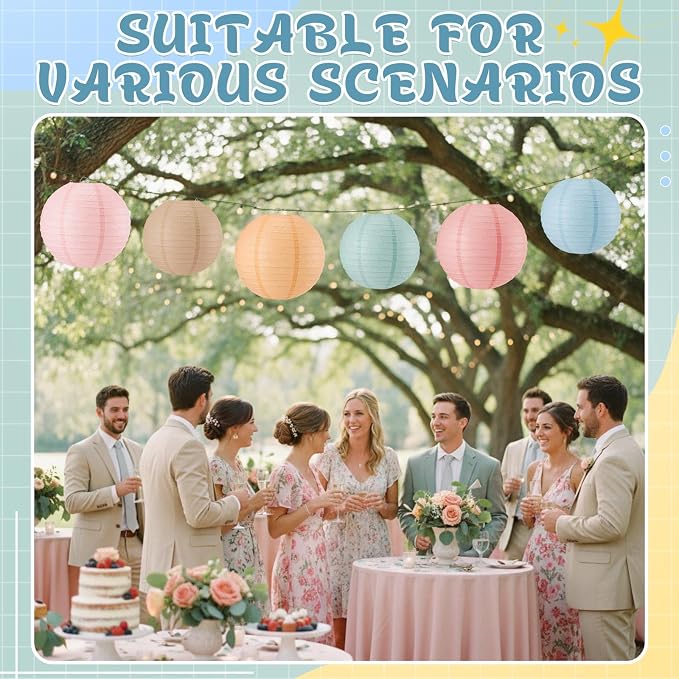 Hortsun 6 Pcs Colorful Hanging Paper Lanterns Party Decorations, Pastel - Image 4