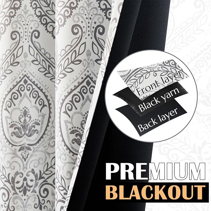 jinchan Brown Blackout Curtains 96 Inch Damask Vintage Grommet 2 Panels | Room - Image 3