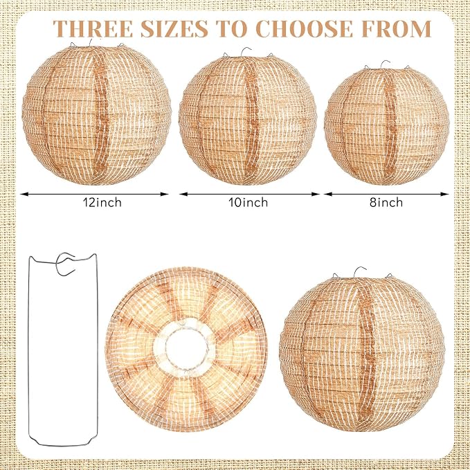 6 Pcs Print Burlap Paper Lanterns Round Chinese Paper Lanterns Farmhouse Boho - Image 2