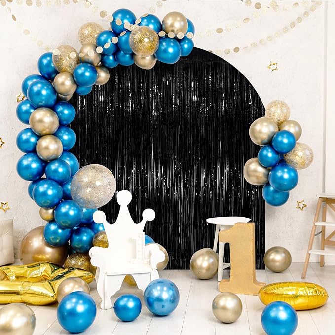 Black Metallic Tinsel Foil Fringe Curtains, 2 Pack 3.3x8.3 Feet Party Streamer - Image 3