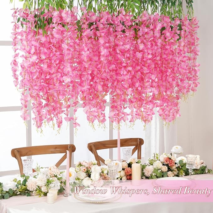 Wisteria Hanging Flowers, Fake Flowers, 24 Pack 3.6 Feet/Pcs Pink Wisteria - Image 2