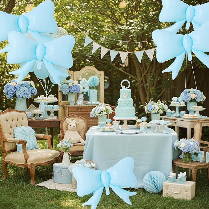 Vuzvuv 5 Pcs Big Blue Bow Balloons, 30 Inch Foil Bow Balloon - Image 5