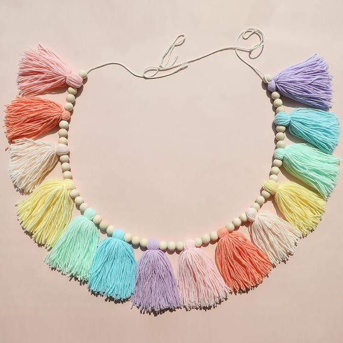 DCJHFJ Pastel Rainbow Boho Tassel Garland Wall Hanging - Image 3