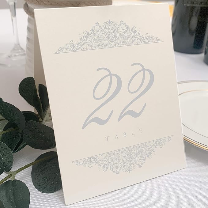 Paisley Wedding Table Numbers (Select Color/Quantity), Champagne, Silver, 1-175, Double Sided, Tent or Use in a Stand, Great for Parties & Restaurants - Made in the USA