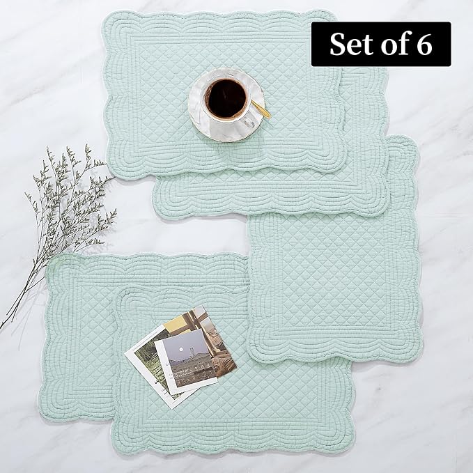 HOMBYS Quilted Placemats Set of 6 Washable-13x18 inches Rectangular Placemats - Image 6
