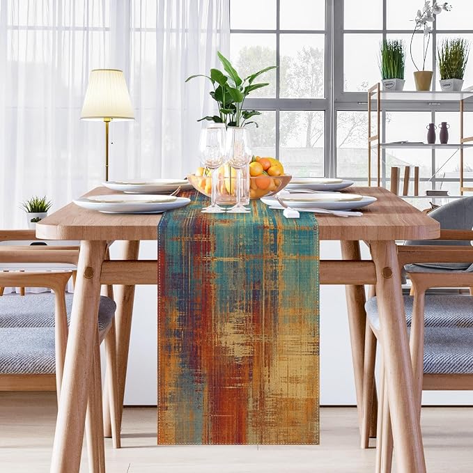Emvency Blue and Orange Table Runner, Vintage Abstract Messy Rust Painting - Image 7
