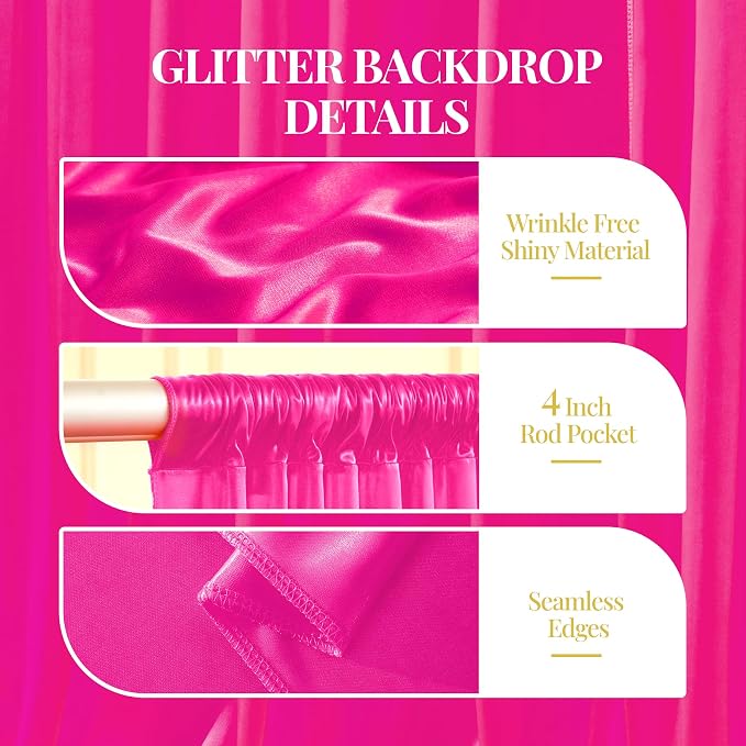 10x10 ft Hot Pink Glitter Backdrop Curtain - Image 2