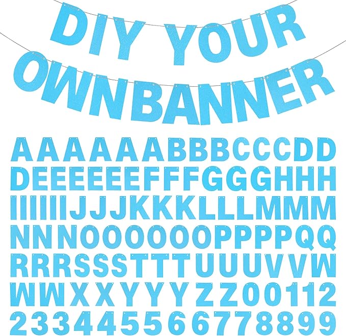 DIY Banner Kit with Letters Glitter Letters Champagne Light Blue Birthday by mifengda