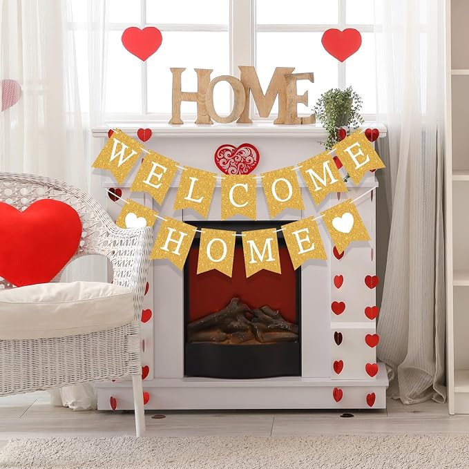 Yeaqee Welcome Home Banner Welcome Back Home Decorations 2 Hearts Sign - Image 5