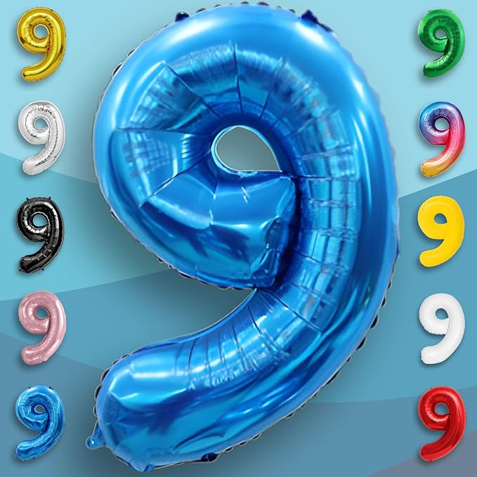 Blue Number Balloon 9 Mylar Foil Balloons 40 inch - Image 2