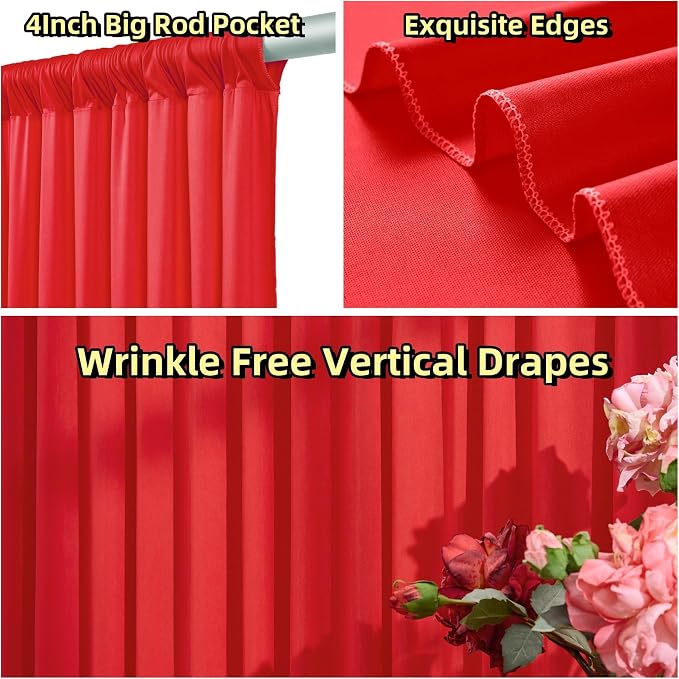 Outpain 20 ft x 8 ft Red Backdrop Curtain Panels, 4 Panels 5 ft x 8 ft Wrinkle - Image 3