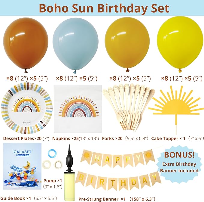 Boho Sunshine Birthday Party Decorations and Supplies, Serves 20 - Image 2