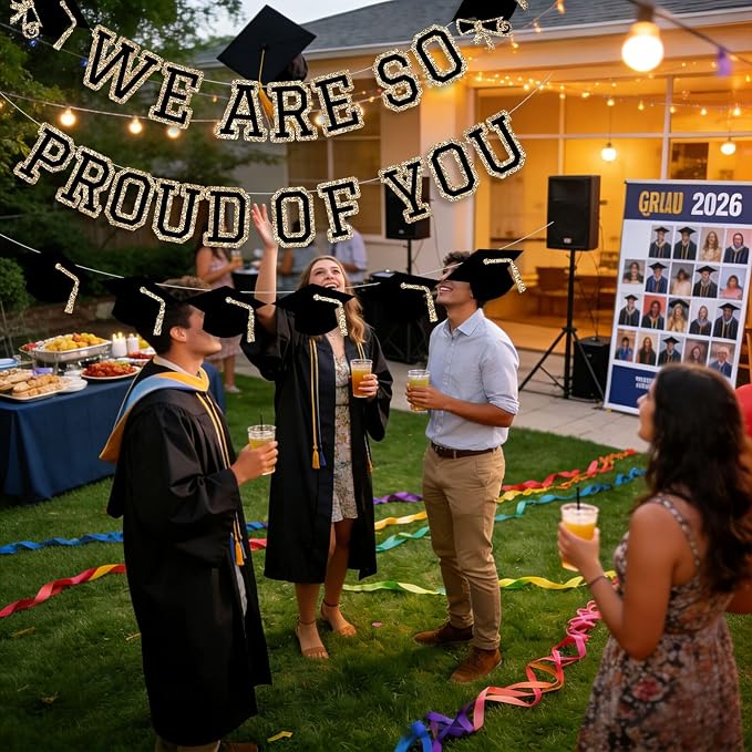 We Are So Proud Of You Banner Graduation Party Decorations Congrats Grad Cap - Image 4