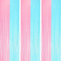 Voircoloria Pastel Blue Pink Foil Fringe Backdrop Curtains, 3 Pack by Voircoloria