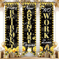 3Pcs Retirement Porch Sign Door Hanging Banner Black Gold Happy Retirement by TagreSpike
