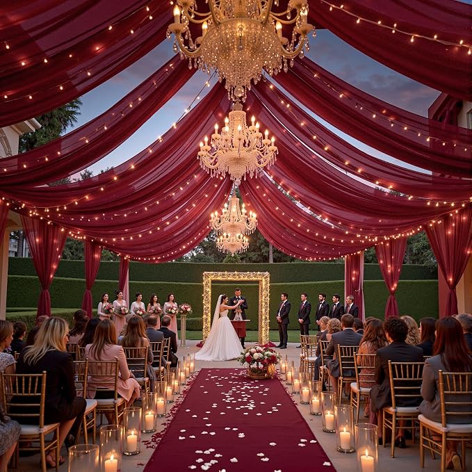 6 Panels Burgundy Ceiling Curtains - Image 4