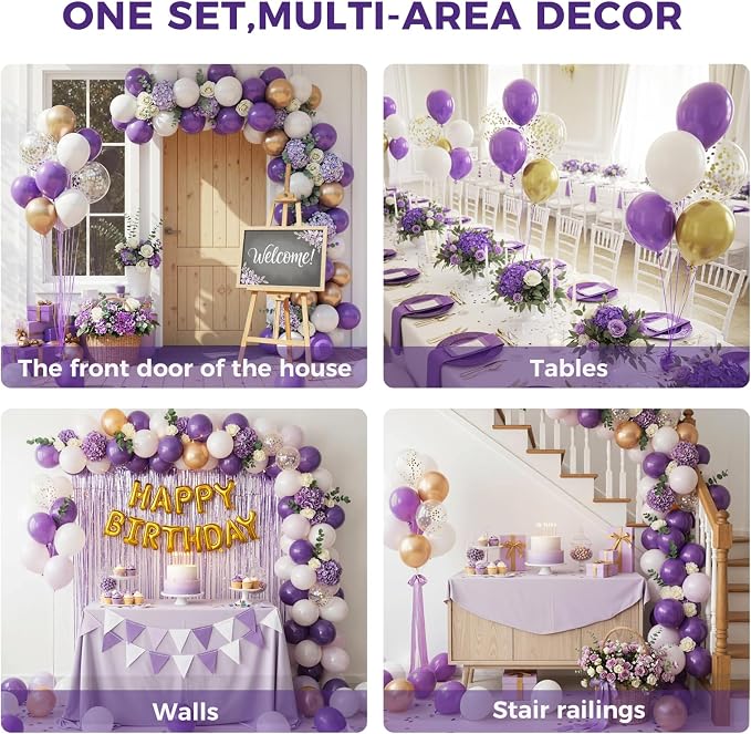 LOVESTOWN 110 PCS Purple Balloons, 12 Inch Bright Purple Latex Balloons | - Image 4