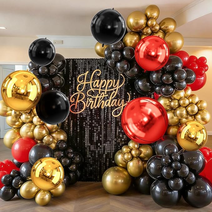 Red Gold Black Round Foil Balloons, Metallic Red Gold Black Foil Baloon - Image 7