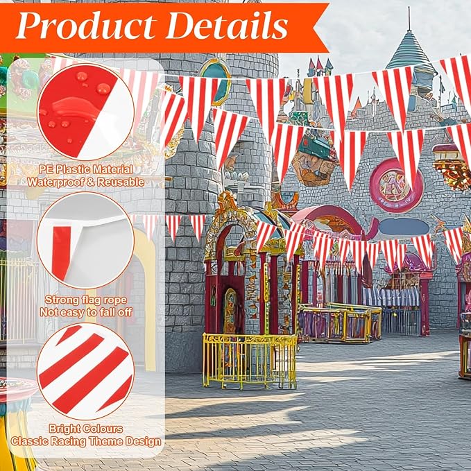 MAQIHAN 98 Ft Red White Striped Pennant Banner - Image 4