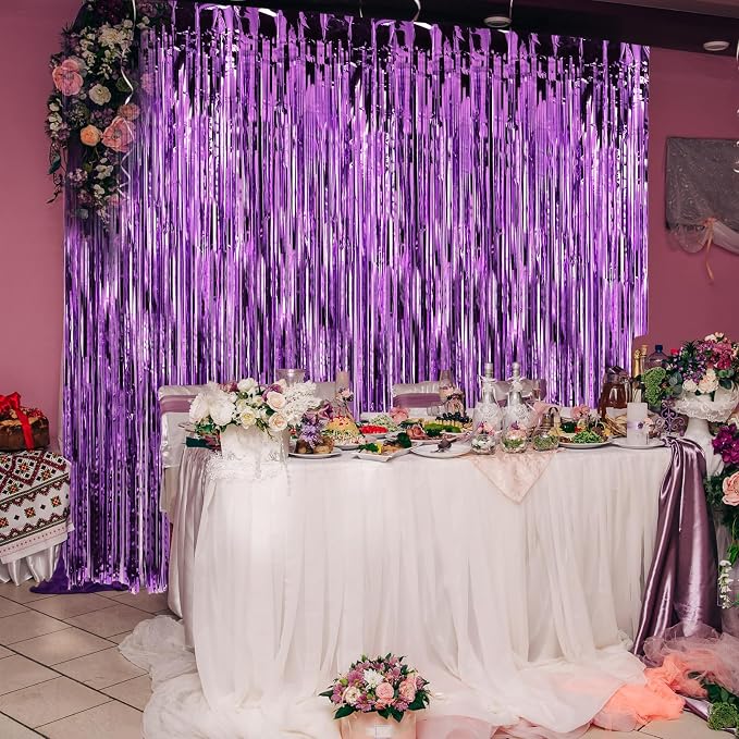 5 Pack 3.3 x 9.9 ft Purple Fringe Backdrop Streamers Party Decorations | Foil - Image 4