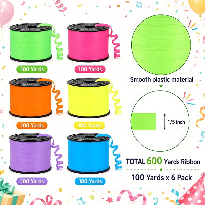 BEISHIDA Assorted Neon Colors Rainbow 6 Rolls - Image 2