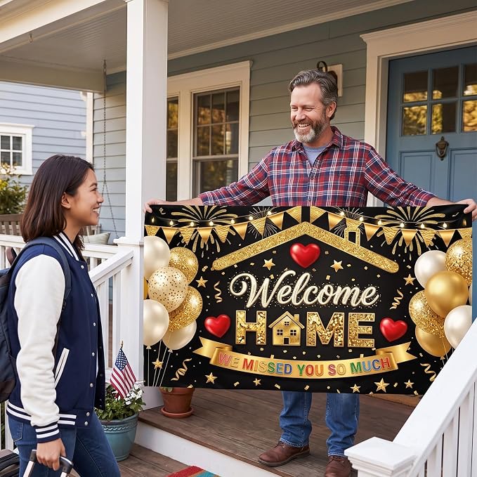 5x3FT Welcome Home Banner Sign Black | Welcome Back Decorations - Image 6