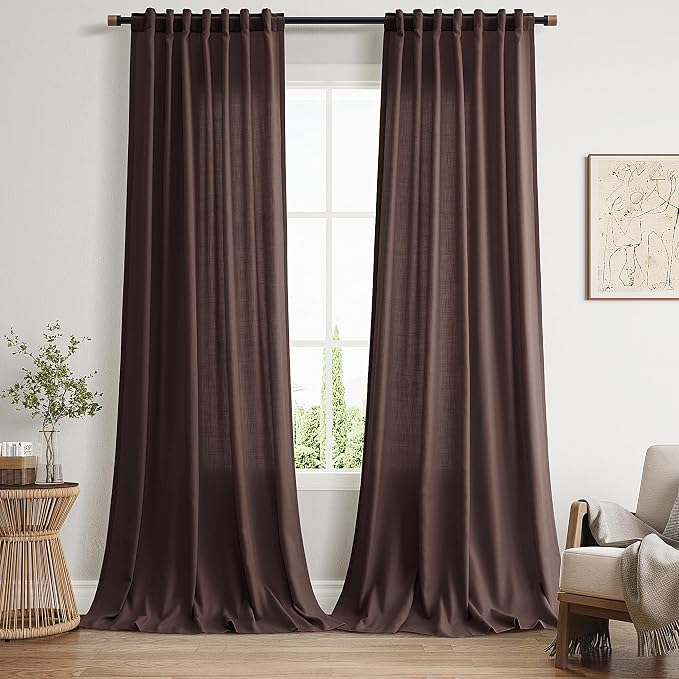 Coffee Brown Linen 112 Inch Curtains by Nanspring