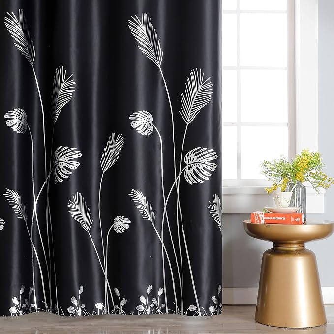 Wide Blackout Curtain for Sliding Door 100W x 84L Inch Silver Palm Tree - Image 3