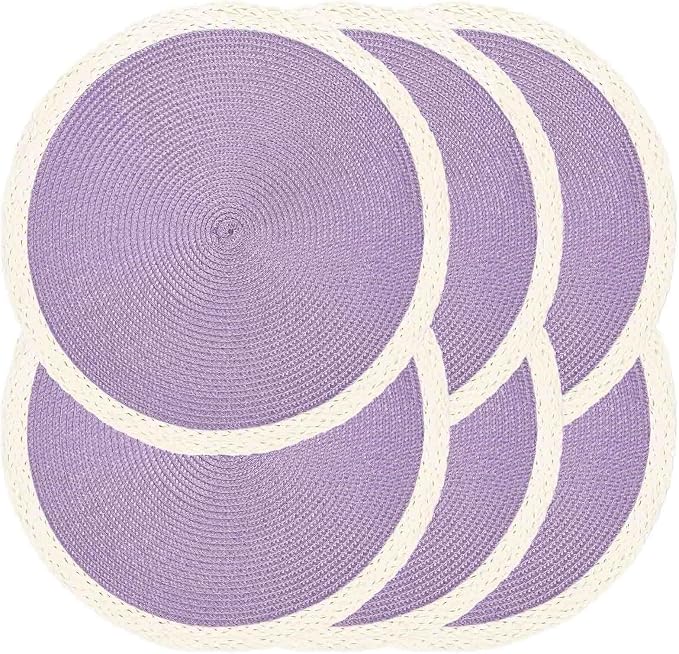 Round Placemats Set of 6, Woven Table Mats, Mint Purple | Braided Paper Edge by Noctiflorous