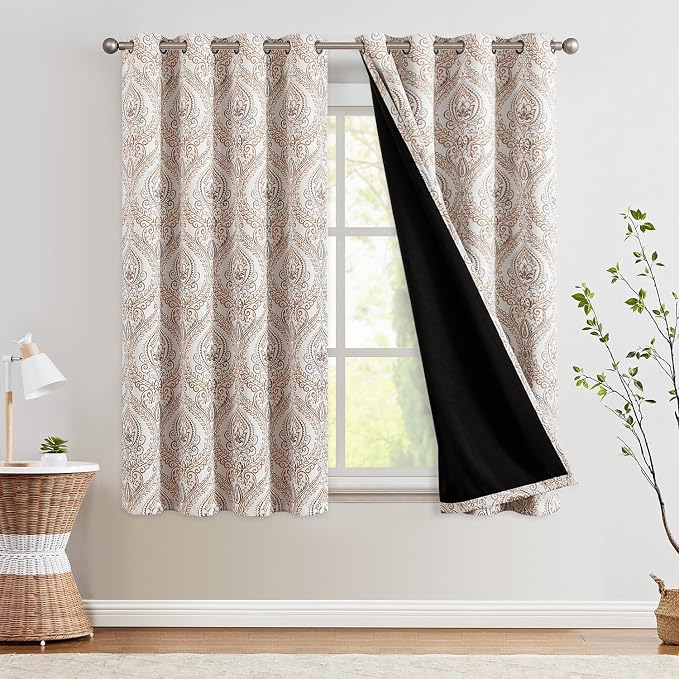 jinchan Blue Blackout Curtains 63 Inch Damask Vintage Grommet 2 Panels | Room by JINCHAN