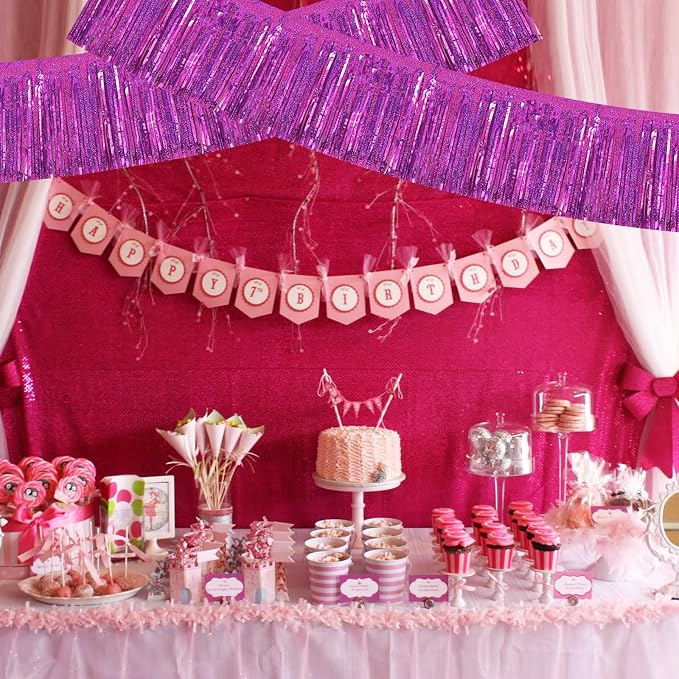 BEISHIDA Laser Rose Red Fringe Garland Banner Wall Tinsel Foil Streamers | 3Pack - Image 6