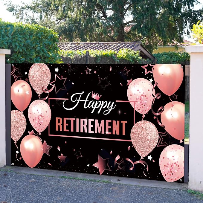 Blulu Retirement Party Decorations, Extra Large Fabric Retire Sign Banner Photo - Image 5