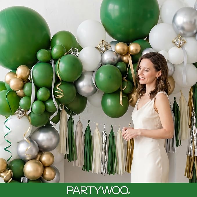 PartyWoo Dark Green Balloons 128pcs Emerald Hunter Forest Green Color | - Image 9