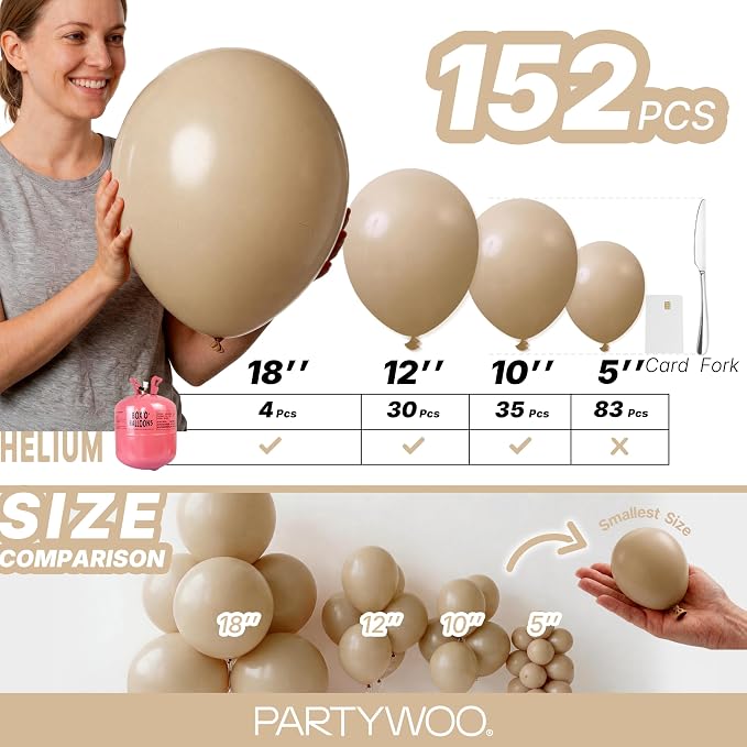 PartyWoo Cream Balloons 152 pcs Different Sizes of 18 12 10 5 Inch Beige Ivory - Image 6