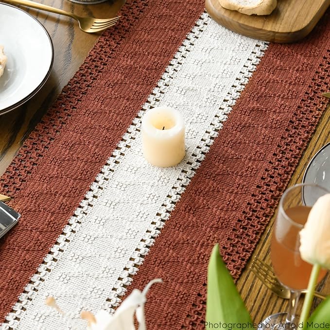 Artoid Mode Caramel Farmhouse Woven Table Runner 12x108 Inch | Holiday Rustic - Image 4