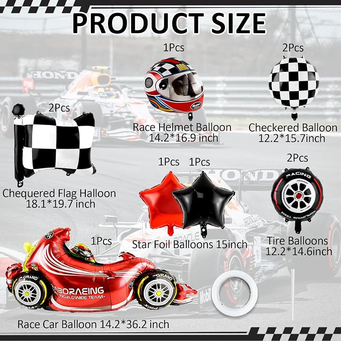 Race Car Balloons 10 pcs Tire Wheel Balloons Chequered Flag Balloons Helmet - Image 2