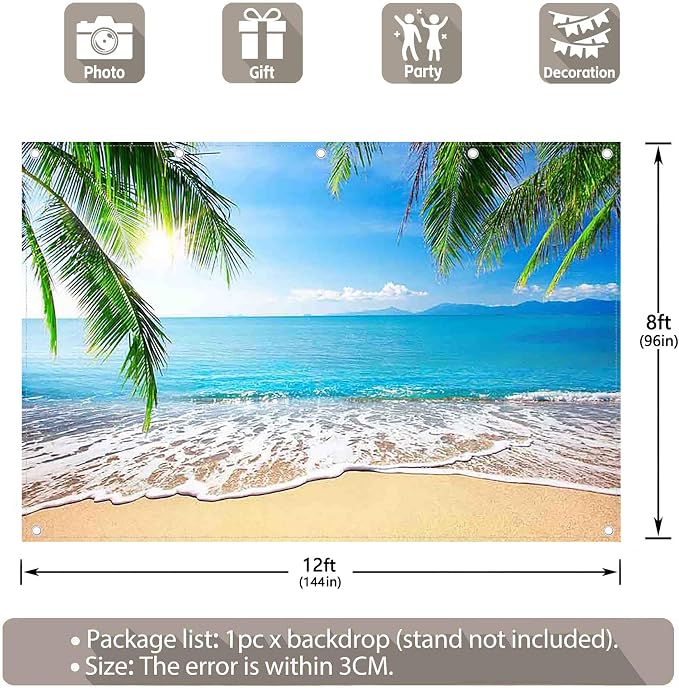 12x8ft Summer Beach Photography Backdrop Hawaii Tropical Banner | Ocean Seaside - Image 3