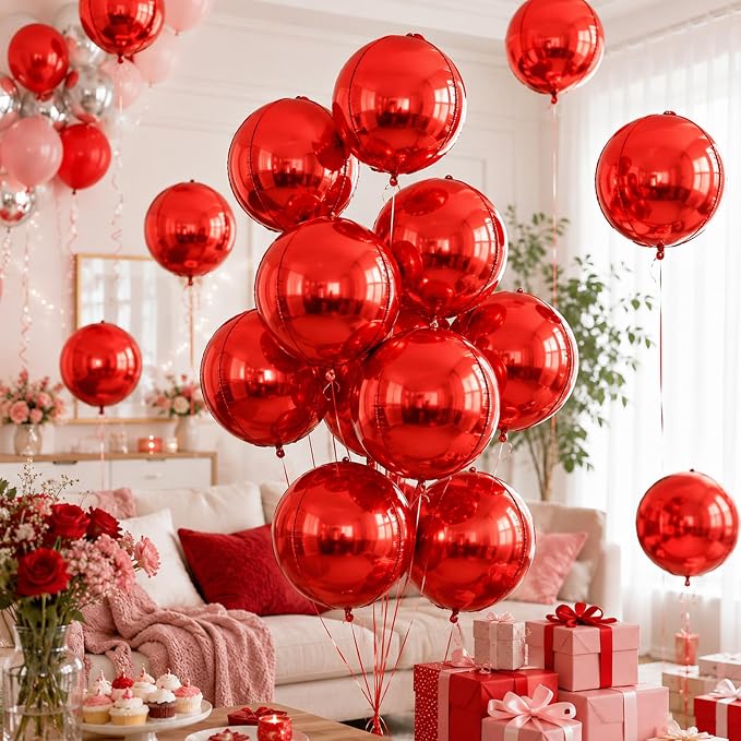 10Pcs Red Round Foil Balloons, Metallic Red Foil Baloon - Image 4