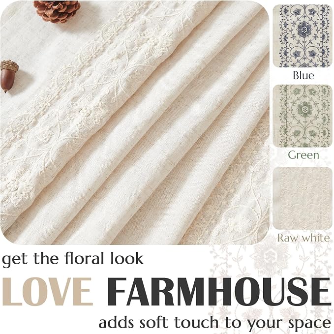 jinchan Ivory Floral Embroidered Short Linen Curtains 54×54 Inches 2 Panels | - Image 7
