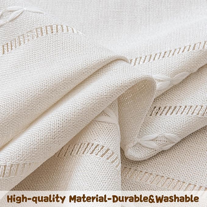 Sutuo Home Ivory Boho Curtain 52W x 18L inch White Striped Light Filtering - Image 6