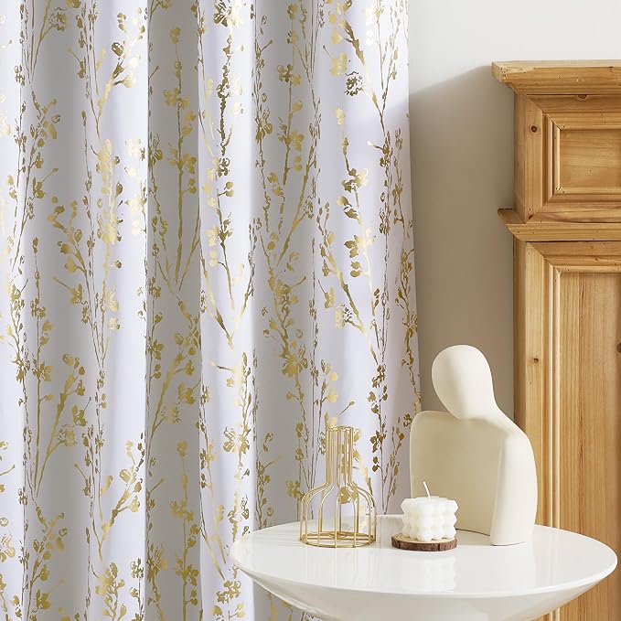 NICETOWN Gold Foil Printed 100% Blackout Floral Curtains - Image 5