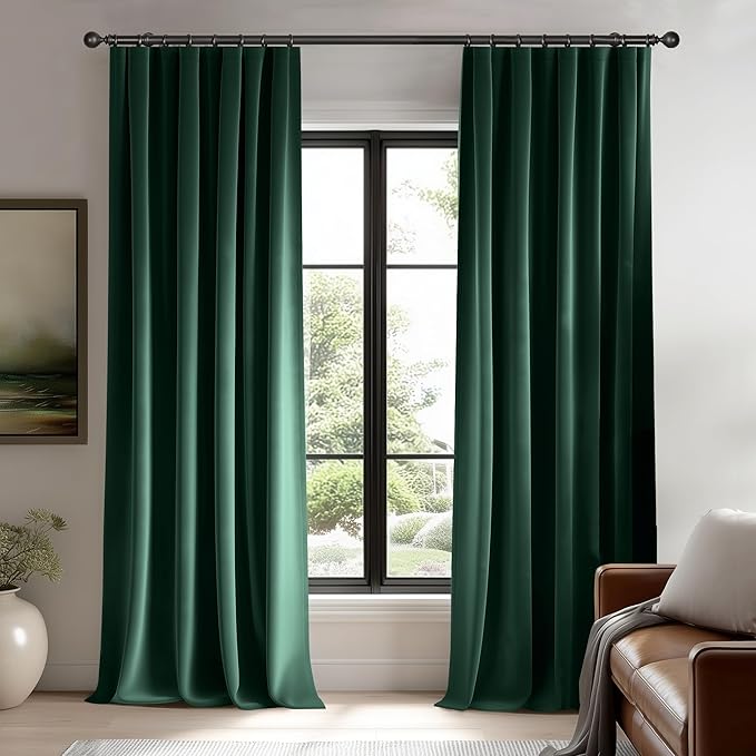 Beauoop Velvet Curtains for Bedroom Living Room Dark Green 52x84 2 Panels | by Beauoop