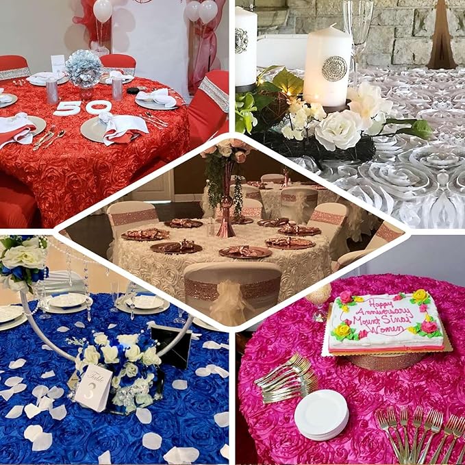 Efavormart 120" Wholesale Round Table Cover Ivory Grandiose Rosette 3D Satin Tablecloth for Wedding Party Event Decoration