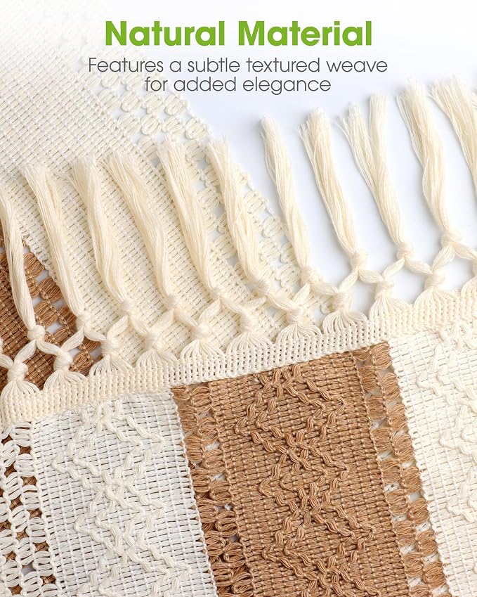 Pureegg Boho Table Runner 12 x 48 Inch, Woven Tassel Design | Dining Table - Image 5