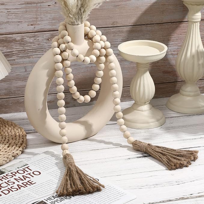 IMIKEYA Wooden Beads Garland: 3PCS Farmhouse Wood Bead Garland - Image 7