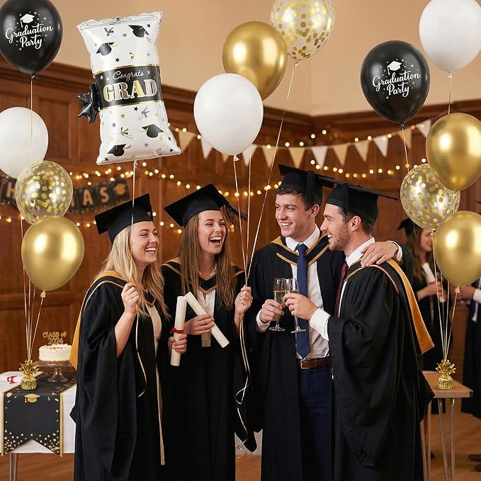 Black Gold Graduation Balloons, Certificate Foil Grad Printed Balloon - Image 7