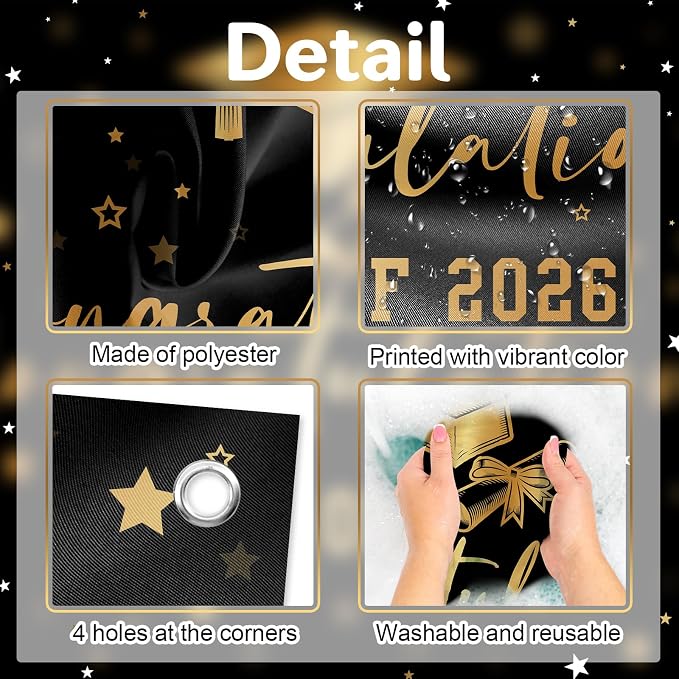 Class of 2026 Graduation Backdrop Black Gold Congrats Grad Banner - Image 9