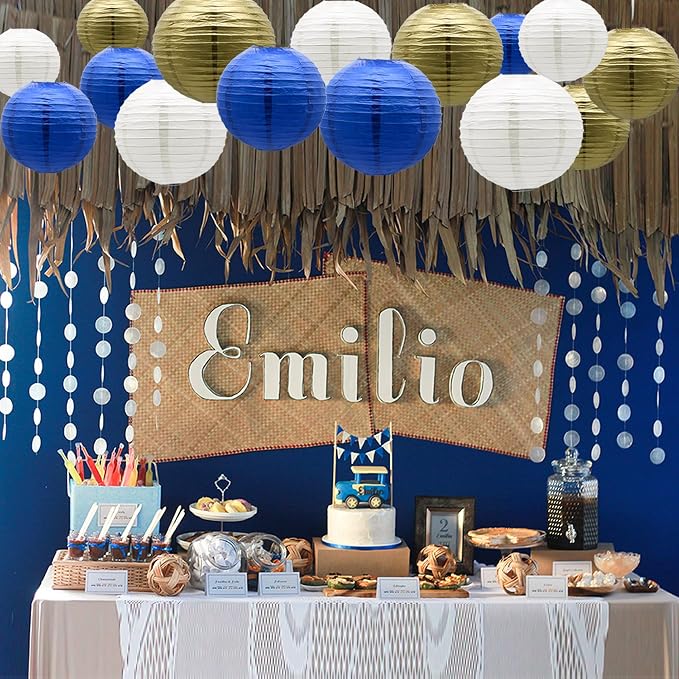 Paper Lanterns Party Decorations Navy Blue Gold - Image 4